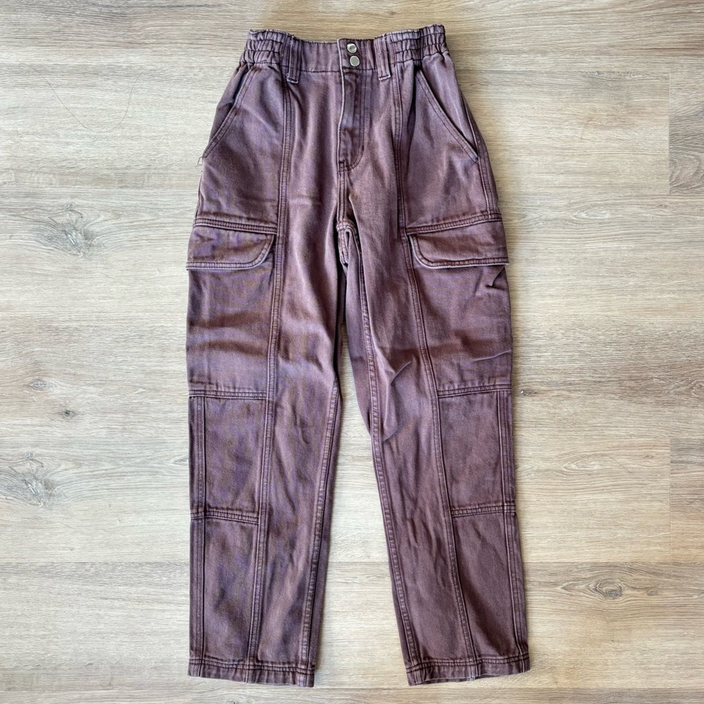 Elastic Waist Cargo Utility Pants- Brown